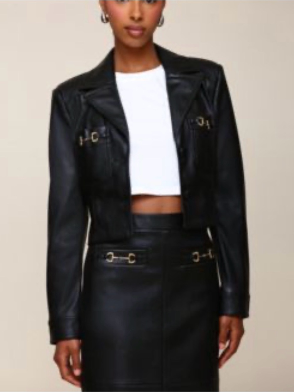 Bagatelle Cropped Black Leather Jacket with Horsebit Accents - Picture 3 of 3